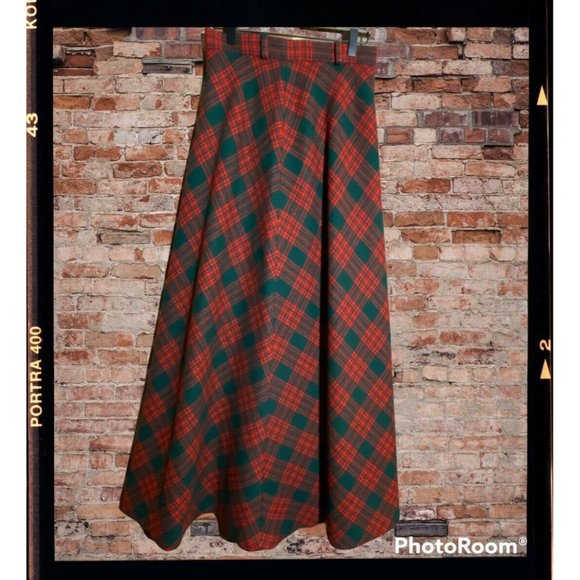 Vintage Century of Boston 100% Wool Red & Green Plaid Maxi Skirt Small - Picture 4 of 12